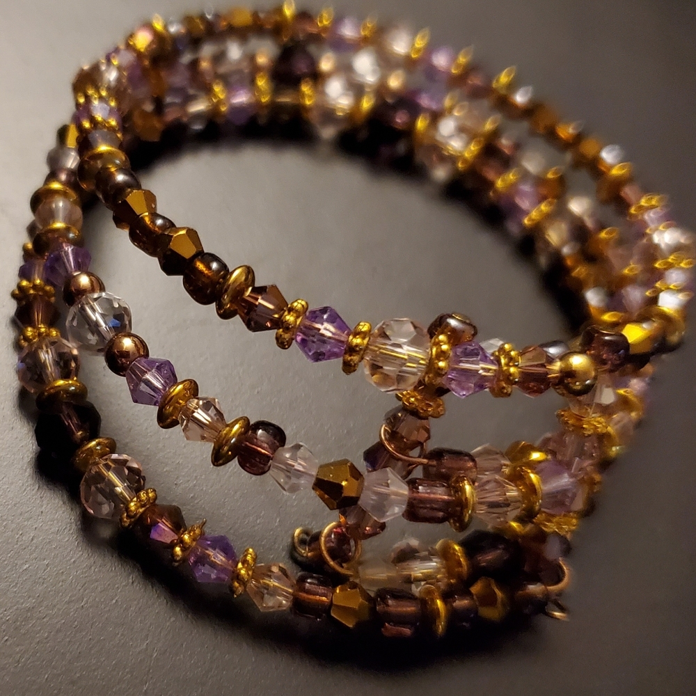 COMING SOON Memory wire cuff beaded bracelet Australian Crystal Czech Glass Gold